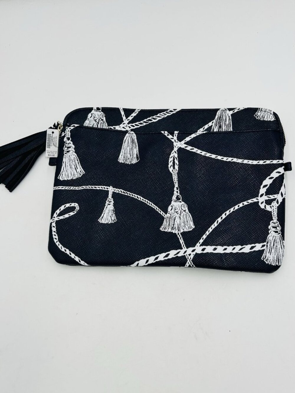 Chicos Navy Printed Tassel Tech Case 11.5"x8.5" Clutch NWT New